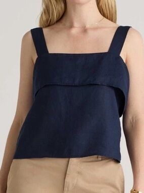 Quince Navy Square-Neck European linen Camisole